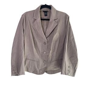 Lane Bryant Long Sleeve Striped Collar Blazer Stretch 3 Buttons 16 Gray White